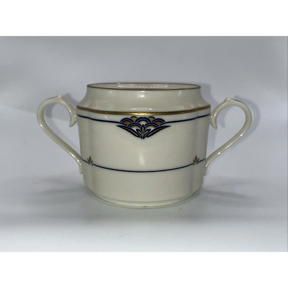 Florentine Lapis by GORHAM Sugar Bowl With Lid And Creamer Set Small Chip